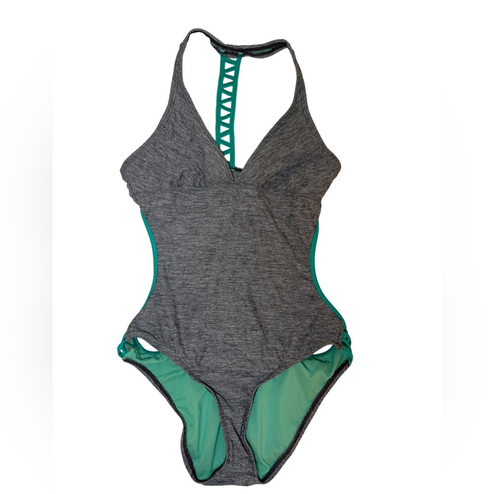 Athleta Gray and Teal One-Piece Swimsuit